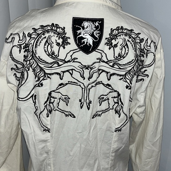 Wild West Western Wear NWOT White Cowboy Shirt, Embroidered Horse Logo, Medium - Picture 7 of 9